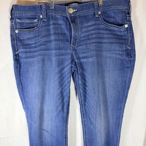 Express Jeans Med Wash Mid Rise Sz 18 Long Skinny Pants Stretch Stitch Pocket